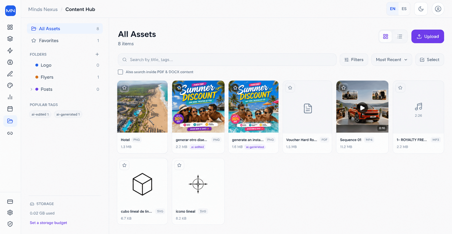 app.mindsnexusai.com Every asset, one library.